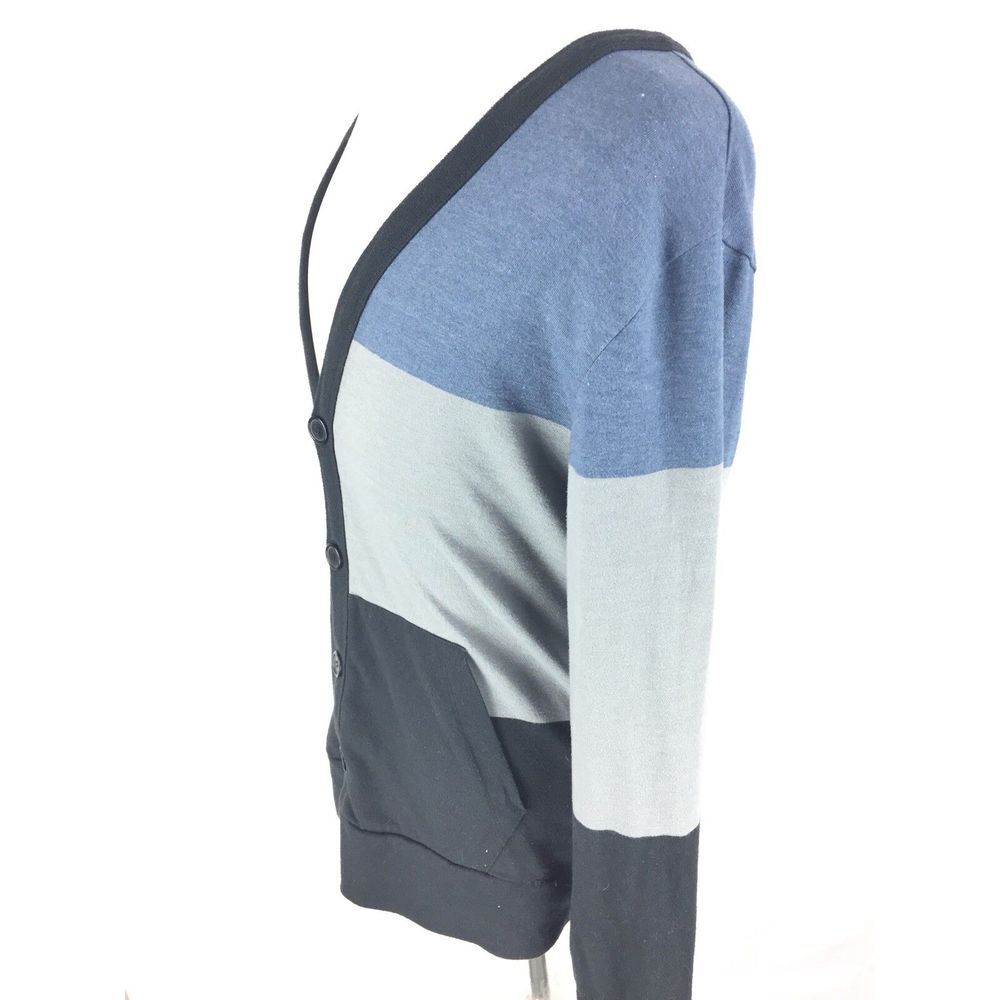 On The Byas women's Cardigan Sweater M Medium Colorblock Long Sleeve Blue Black - Picture 6 of 7